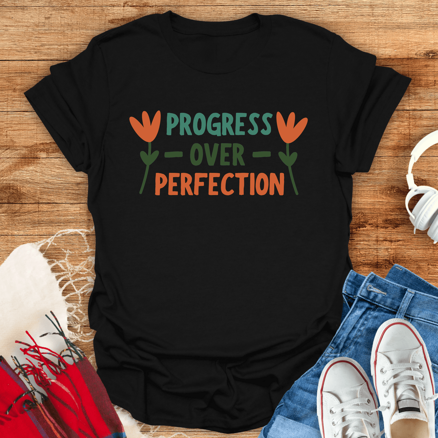 Progress Over Perfection Flower T-Shirt