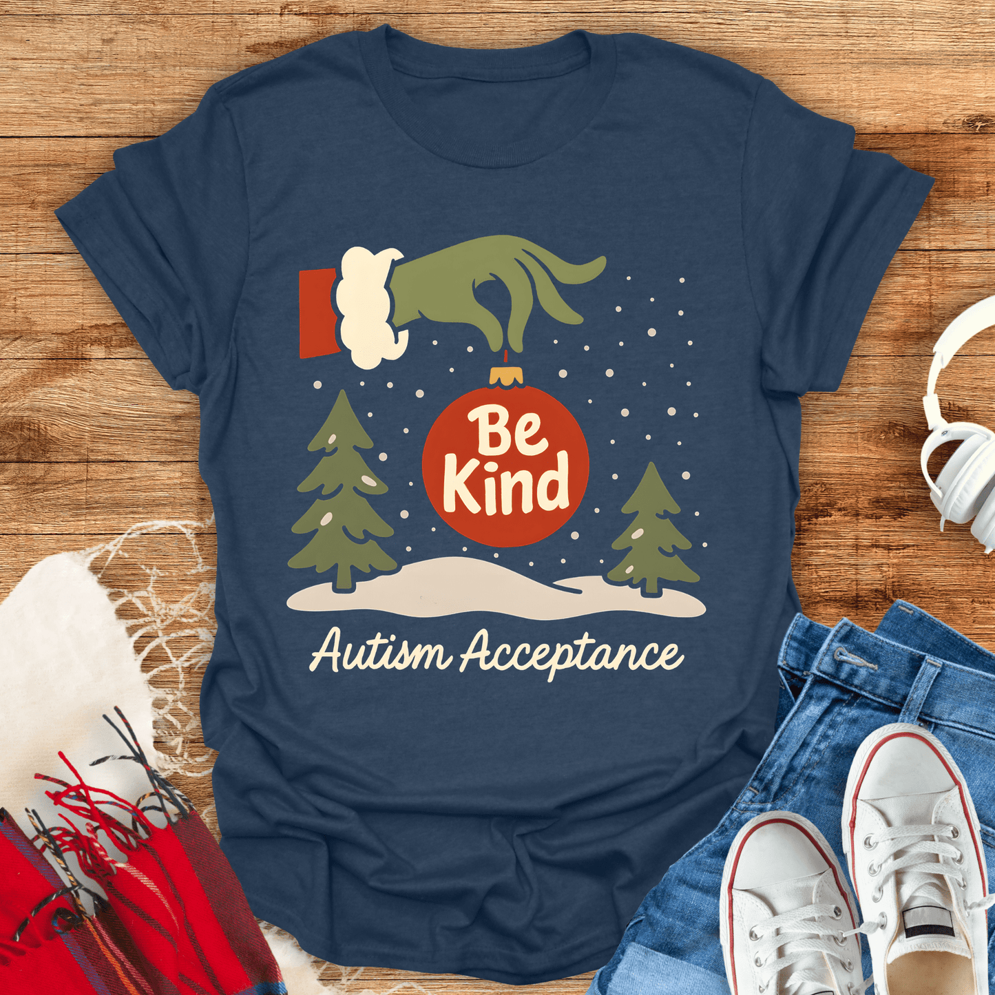 Be Kind Autism Acceptance Christmas T-Shirt
