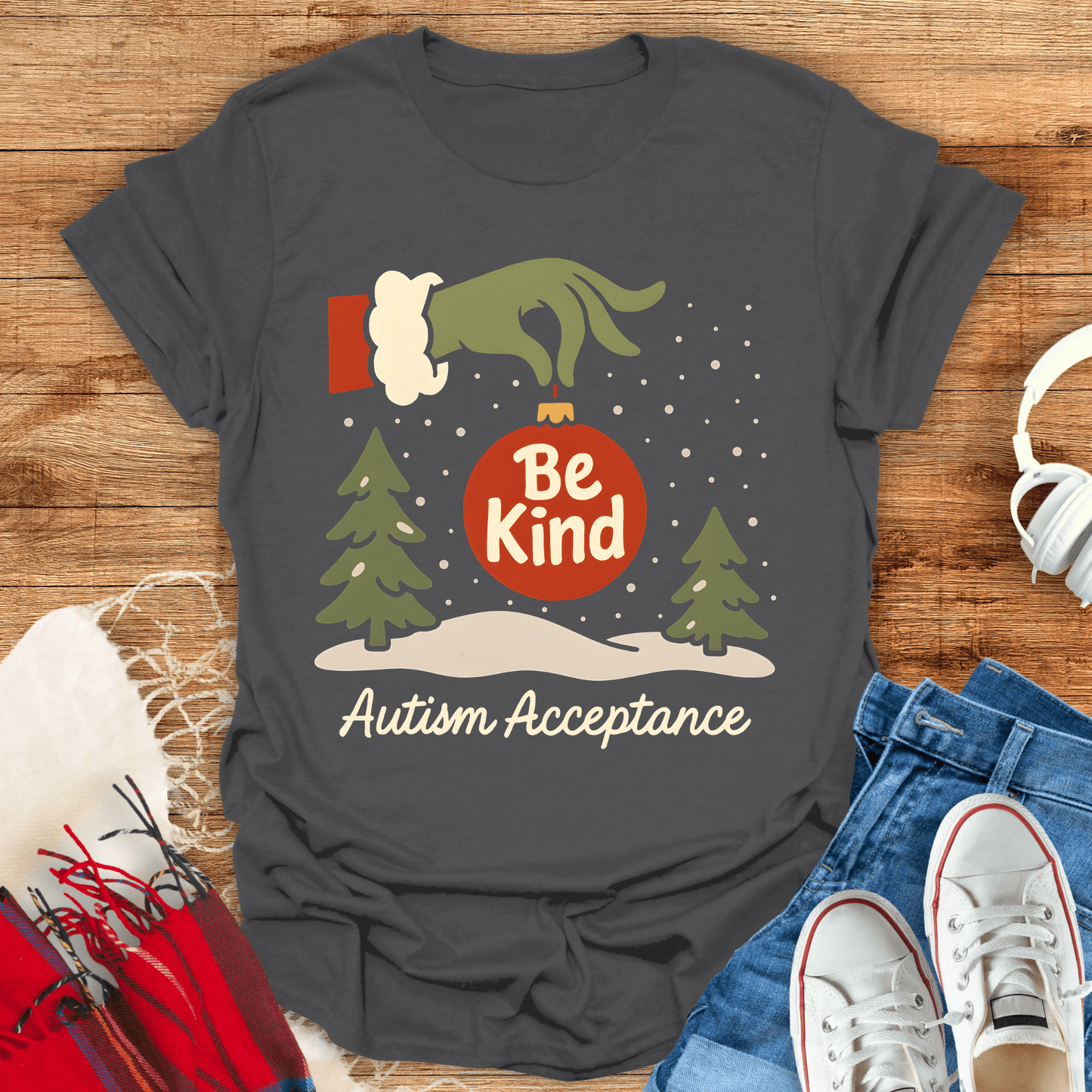 Be Kind Autism Acceptance Christmas T-Shirt